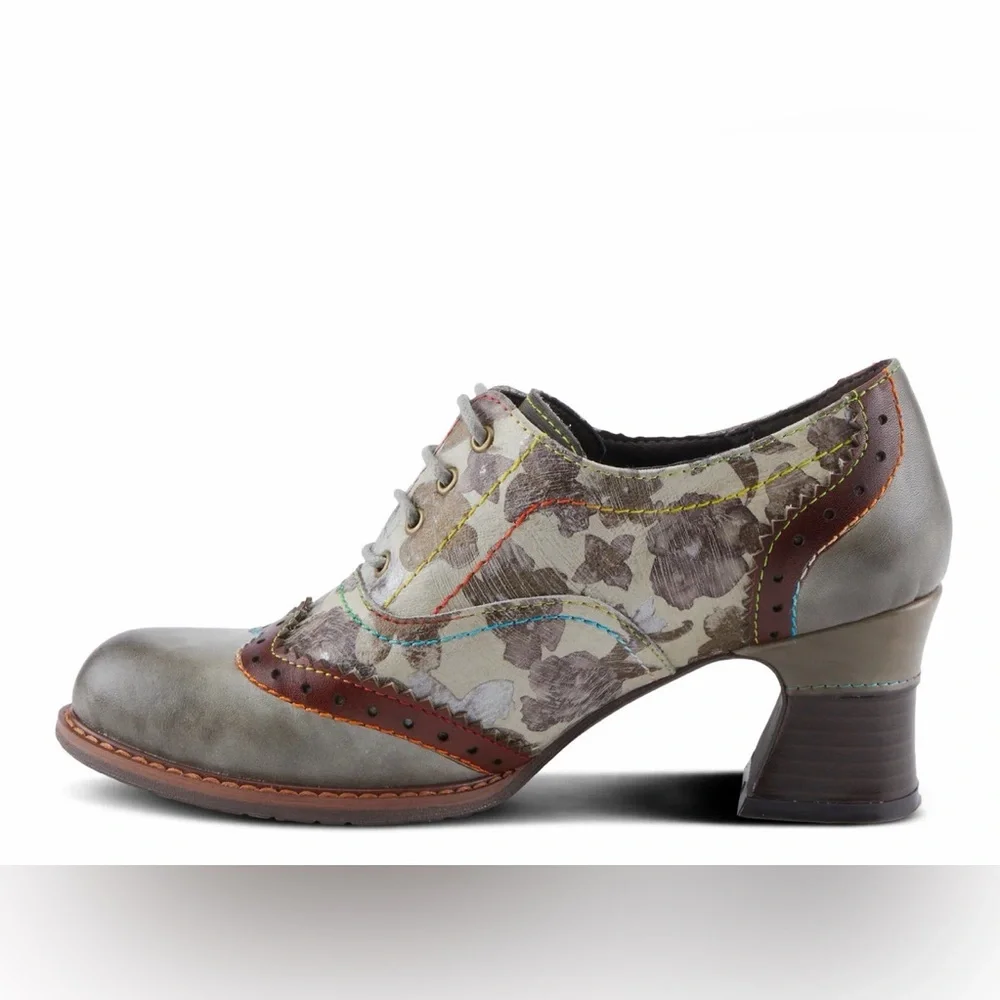 NEW L'ARTISTE SPRING STEP Perrine Shoes Oxford‎ Bootie Grey Multi 38 7.5 -8
